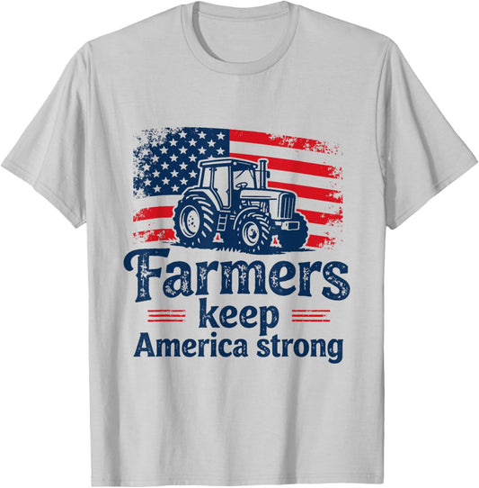 Patriotic American Farmer Tractor Farm Life USA Flag Farmer T-Shirt - T-Shirt | Ash