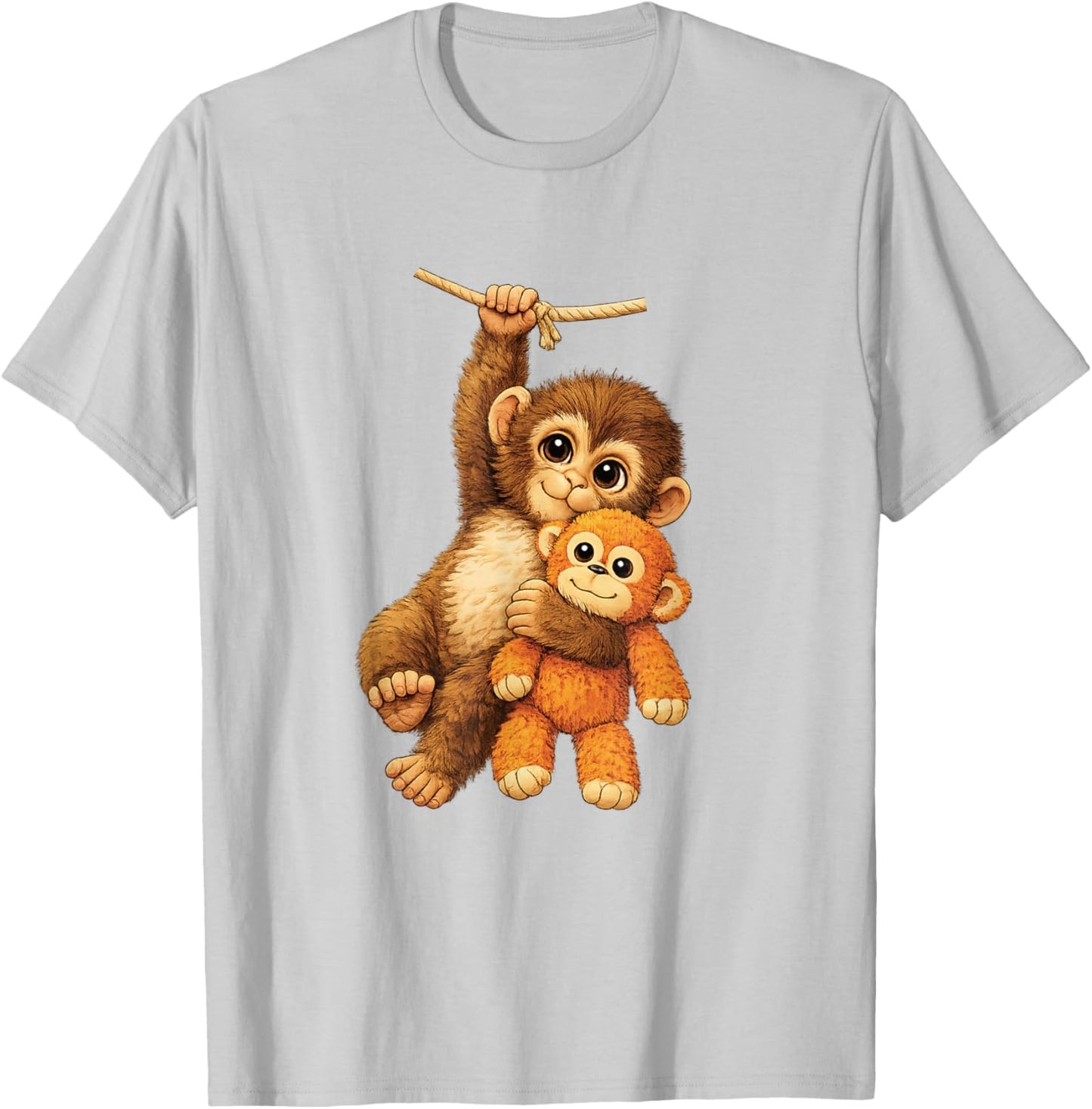 Cute Monkey Punch Stuffed Buddy Plush Hugging Monkey Punch T-Shirt - T-Shirt | Ash