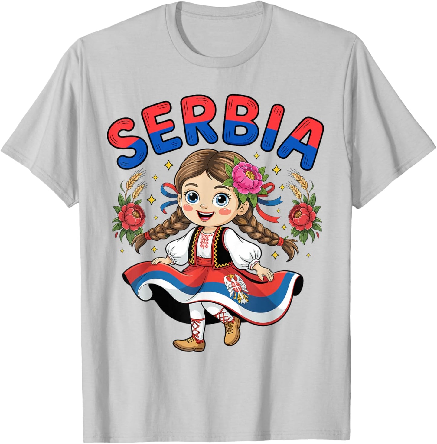 Cute Serbian Girl in Traditional Folk Dress for Kids T-Shirt - T-Shirt | Ash