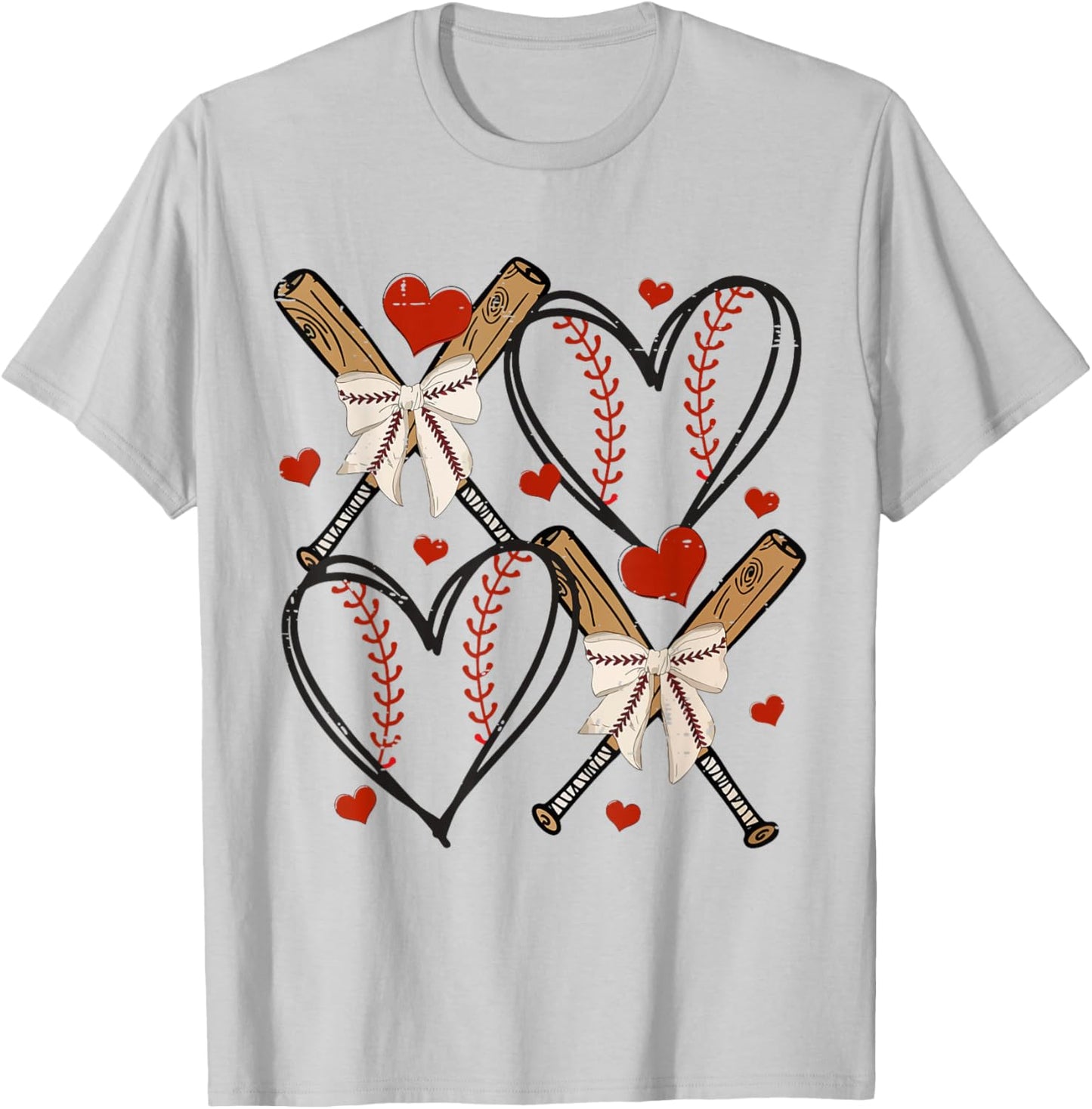Coquette Bow XOXO Baseball Lover Heart Valentine Game Day T-Shirt - T-Shirt | Ash
