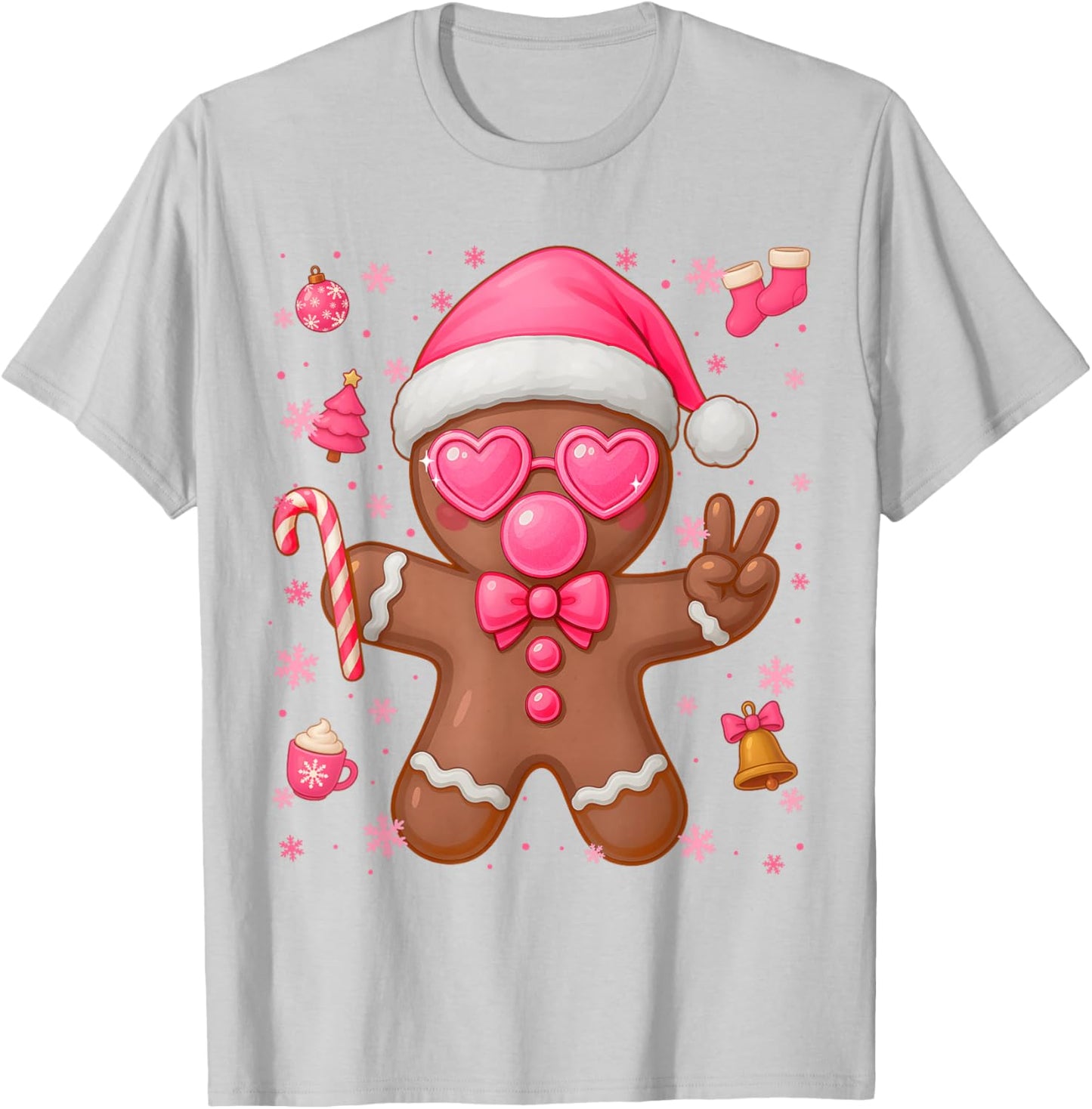 Cute Pink Gingerbread Bubble Gum Christmas Xmas Girl T-Shirt - T-Shirt | Ash