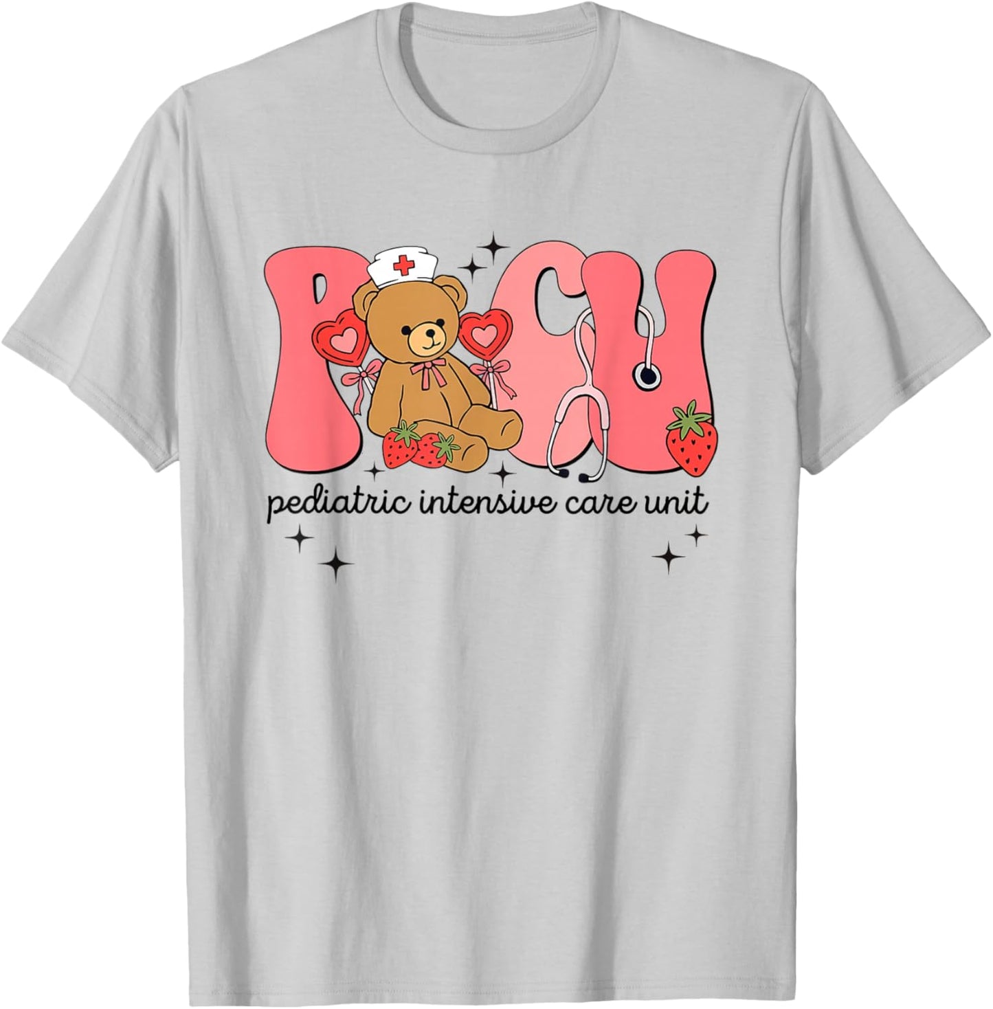 Valentine PICU Nurse Bear Pediatrics Intensive Care Unit T-Shirt - T-Shirt | Ash
