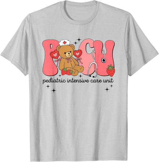 Valentine PICU Nurse Bear Pediatrics Intensive Care Unit T-Shirt - T-Shirt | Ash