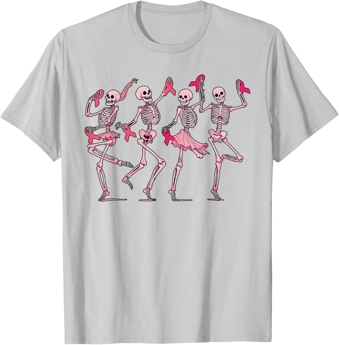 Pink Ribbon Breast Cancer Dancing Skeleton Women Men Kids T-Shirt - T-Shirt | Ash