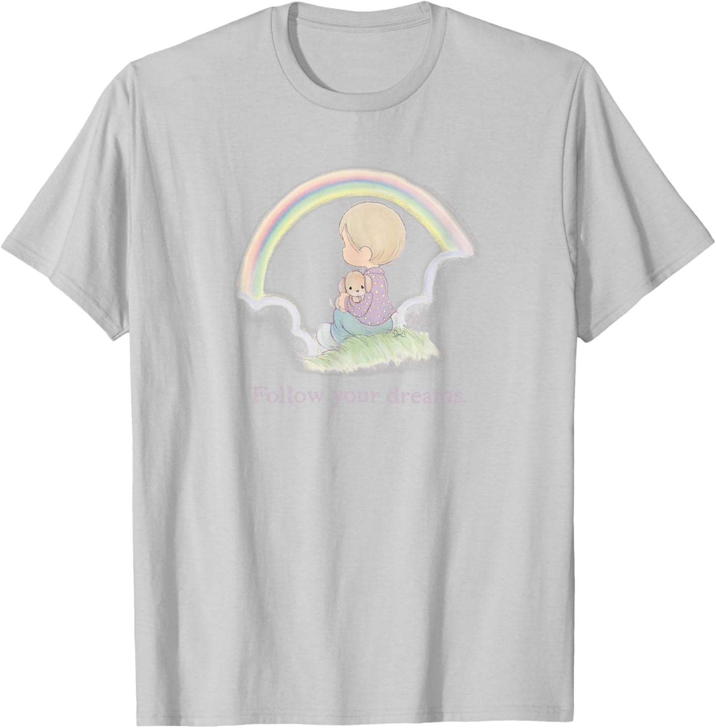 Precious Moments Follow Your Dreams Rainbow Cute Puppy T-Shirt - T-Shirt | Ash