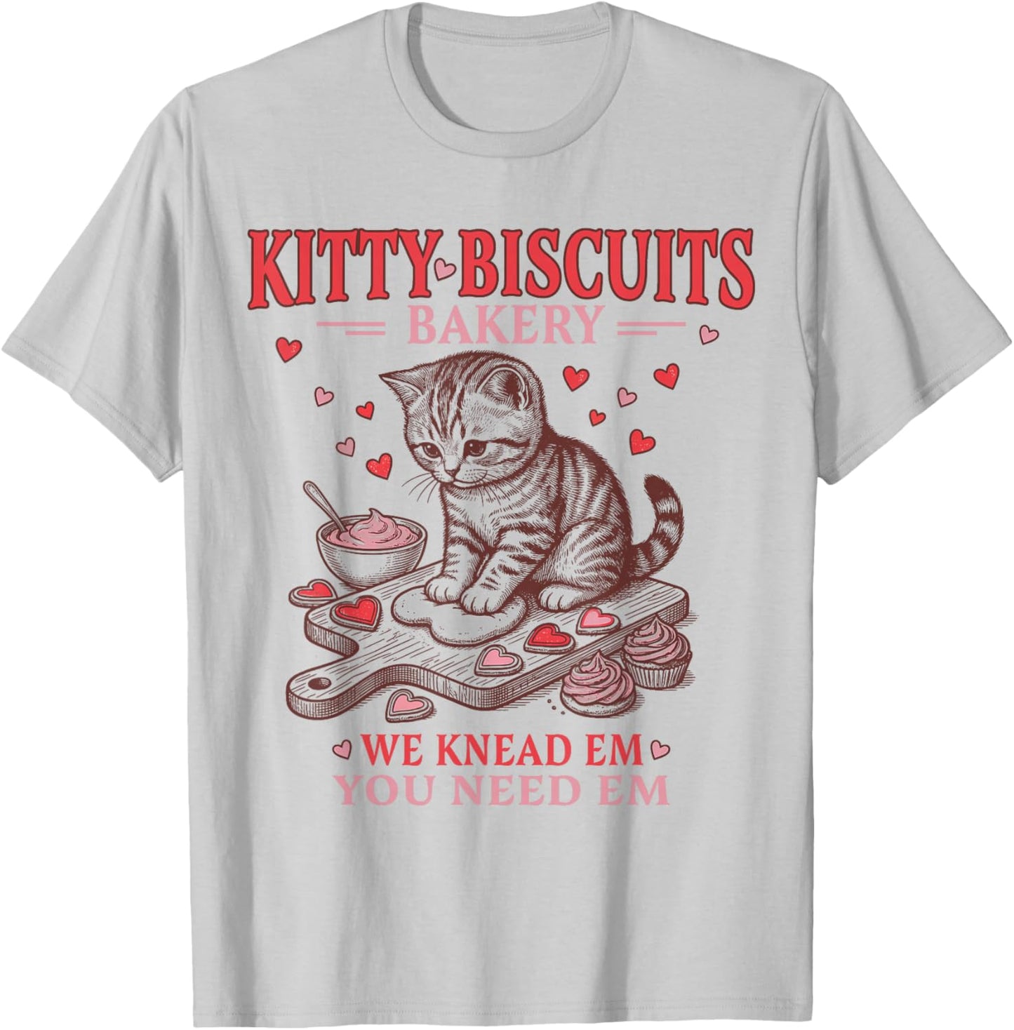 Kitty Biscuits Bakery Funny Valentines T-Shirt - T-Shirt | Ash