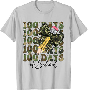 Military Style 100 Days of School Coquette Bow Military T-Shirt - T-Shirt | Ash