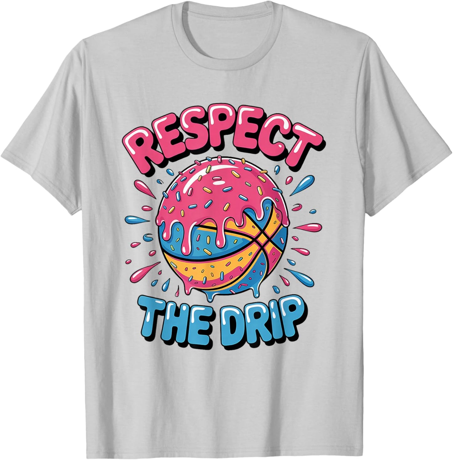 Respect The Drip - Basketball Ice Cream Drip T-Shirt - T-Shirt | Ash