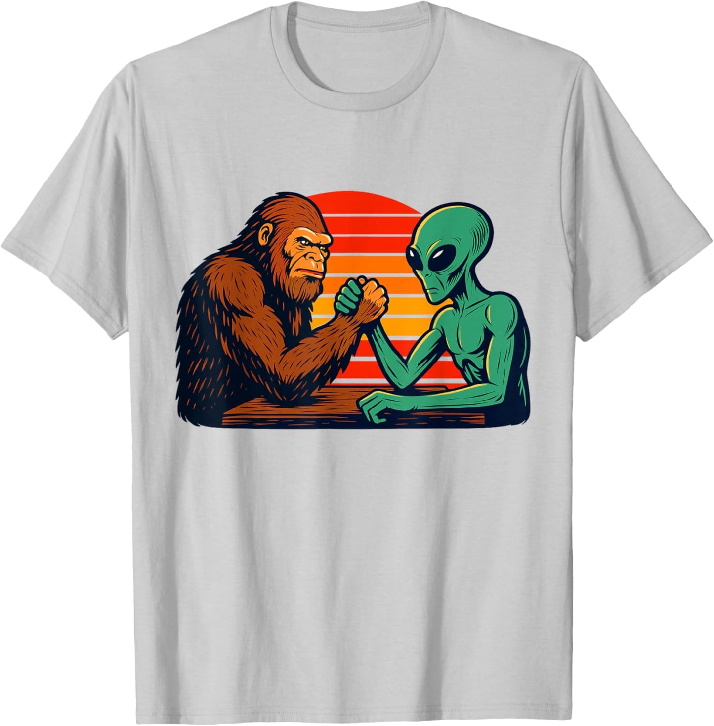 Funny Arm Wrestling Bigfoot Alien T-Shirt - T-Shirt | Ash