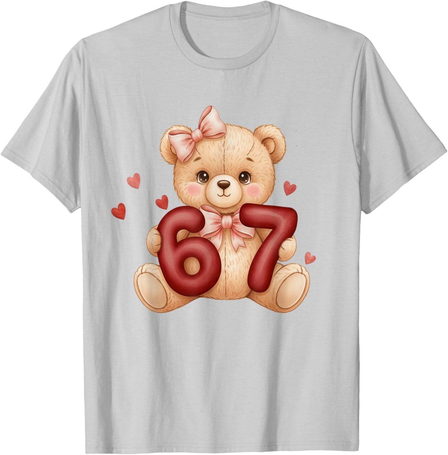 Cute Coquette Teddy Bear 67 Meme Six Seven Love Girl Women T-Shirt - T-Shirt | Ash