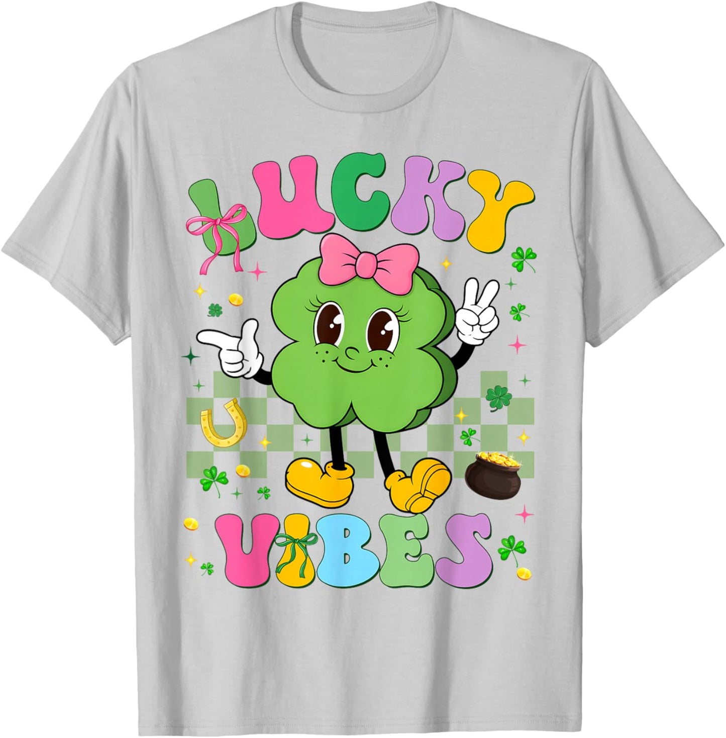 Lucky Vibes Shamrock Irish St Patricks Women Kid Toddler Gir T-Shirt - T-Shirt | Ash
