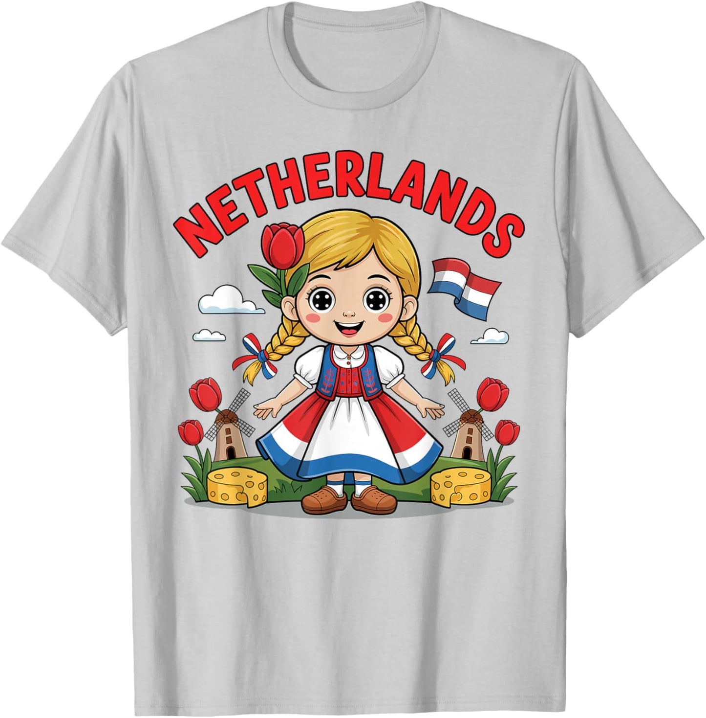 Cute Dutch Girl in Traditional Dress for Kids T-Shirt - T-Shirt | Ash