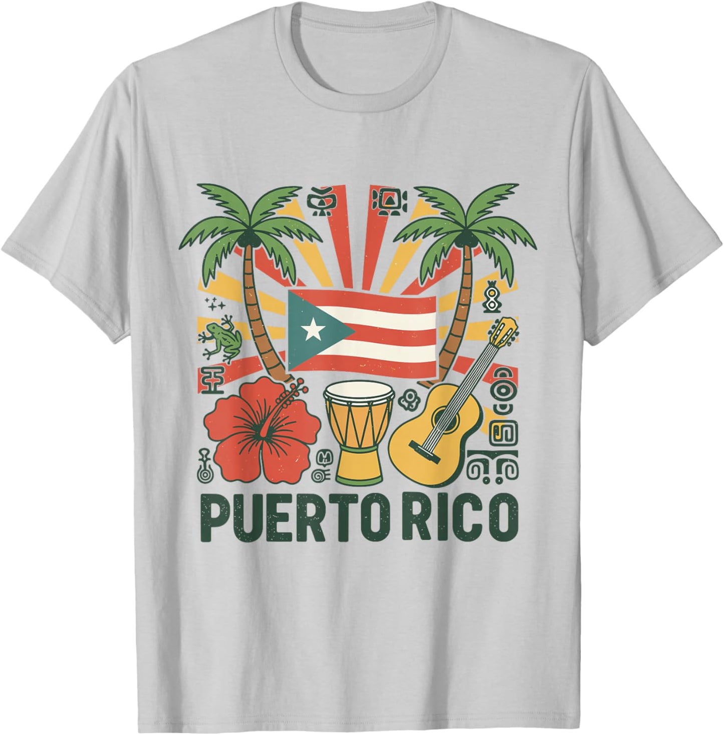 Puerto Rico Flag Floral Frog Boricua Women Hispanic Heritage T-Shirt - T-Shirt | Ash