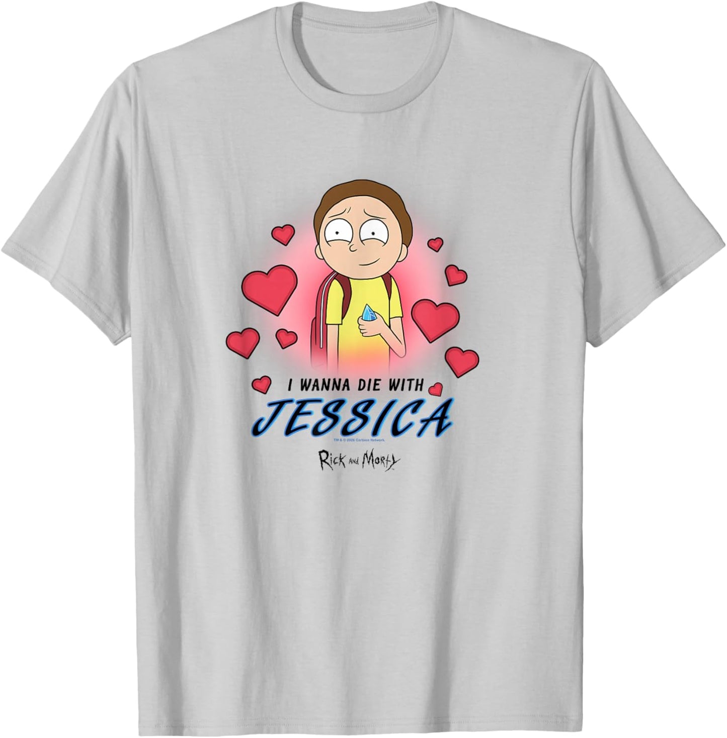 Rick and Morty Die with Jessica Valentine's Hearts Cartoon T-Shirt - T-Shirt | Ash