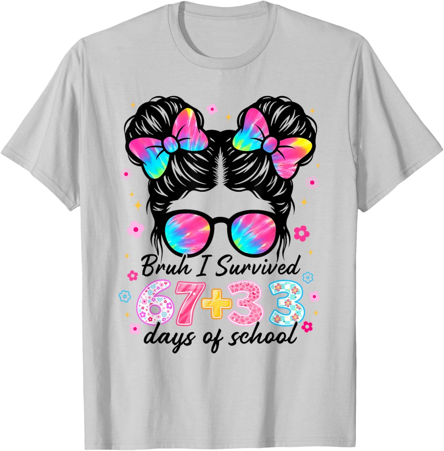 Bruh I Survived 67 33 Days of School 100 Days for Kids Girls T-Shirt - T-Shirt | Ash