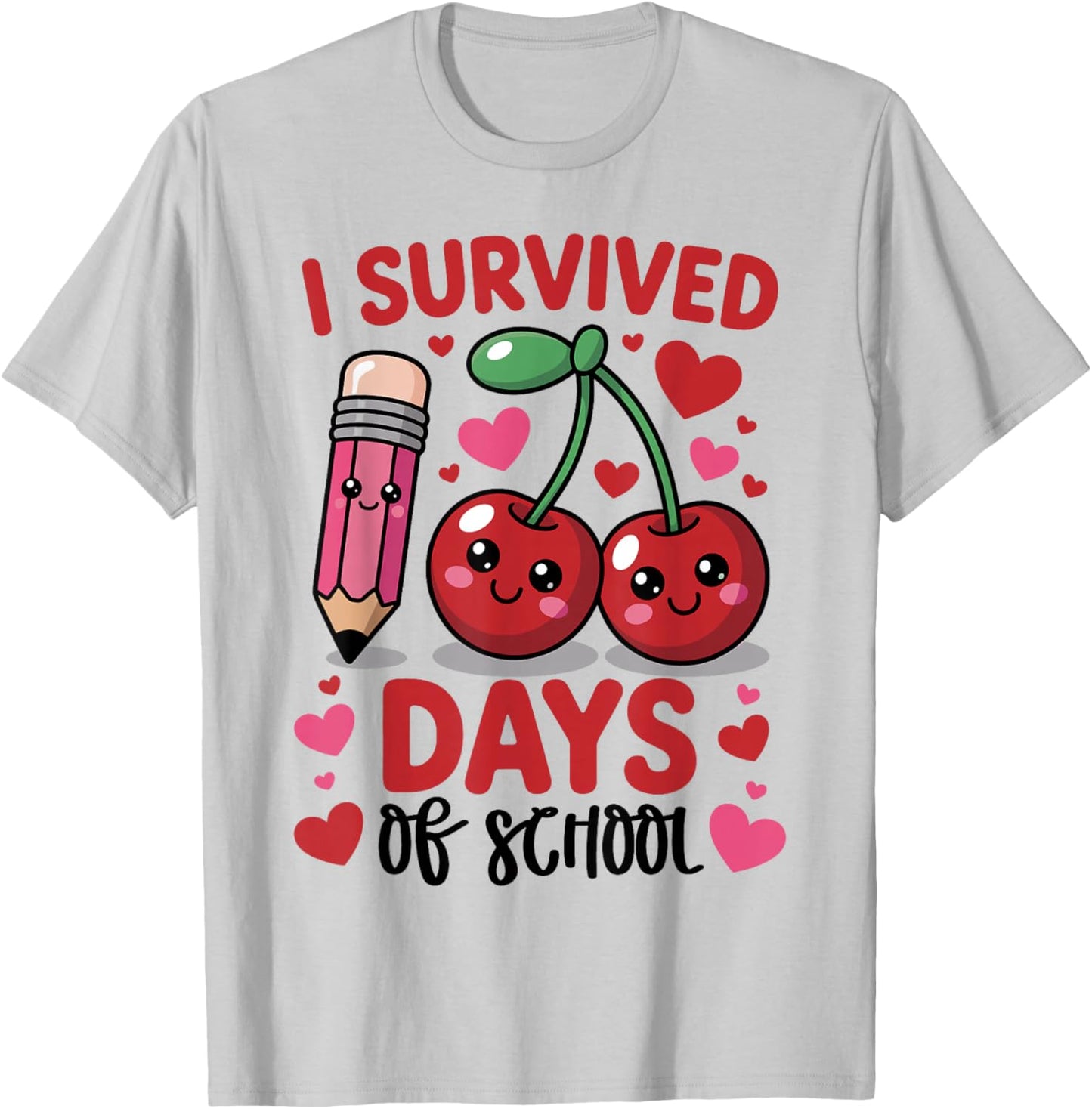 I Survived 100 Days of School Cherry Pink Cute 100th Day T-Shirt - T-Shirt | Ash