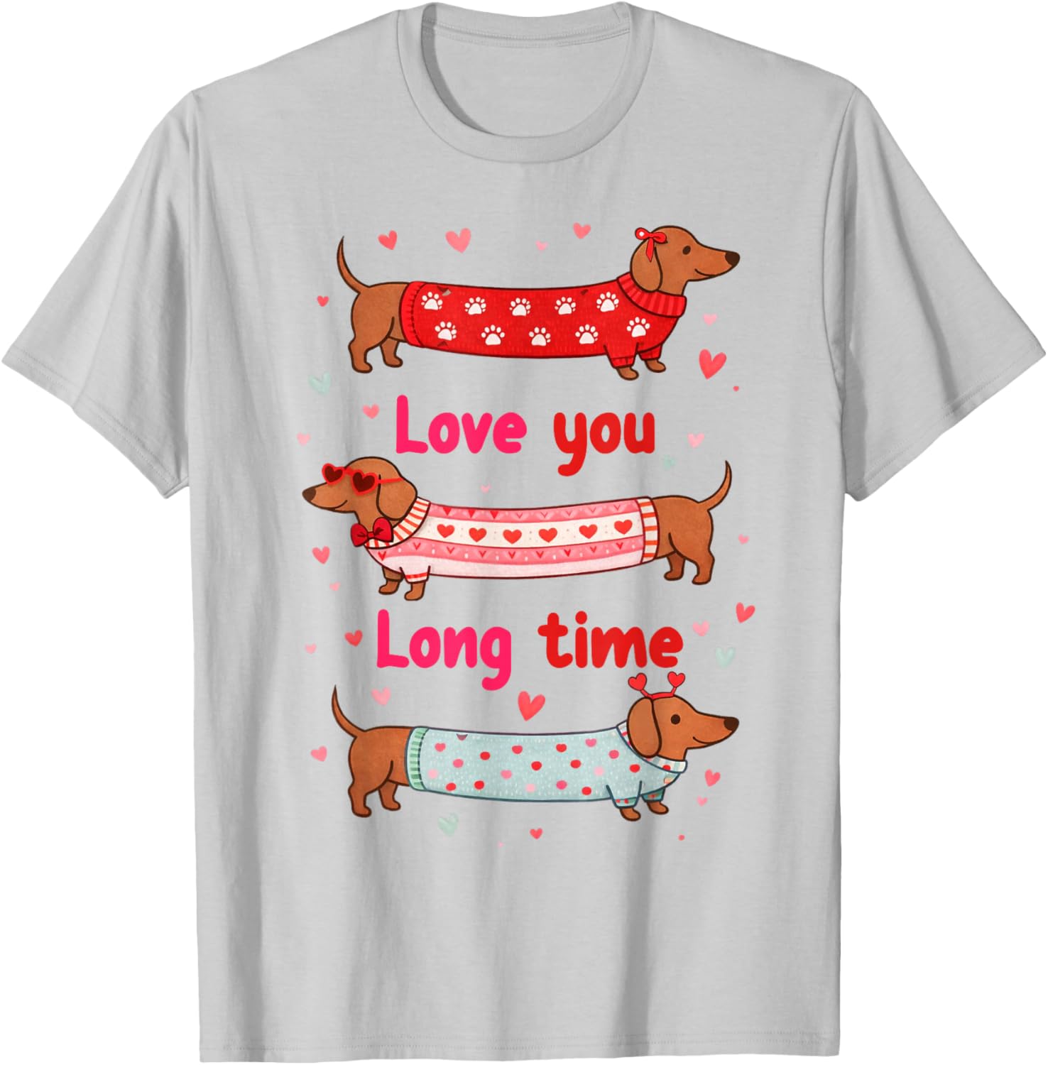 Valentines XOXO Dachshund Wiener Mom Loves You Long Time T-Shirt - T-Shirt | Ash