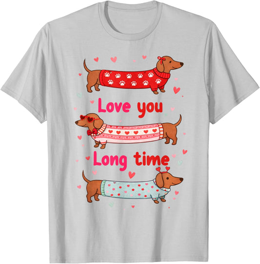 Valentines XOXO Dachshund Wiener Mom Loves You Long Time T-Shirt - T-Shirt | Ash