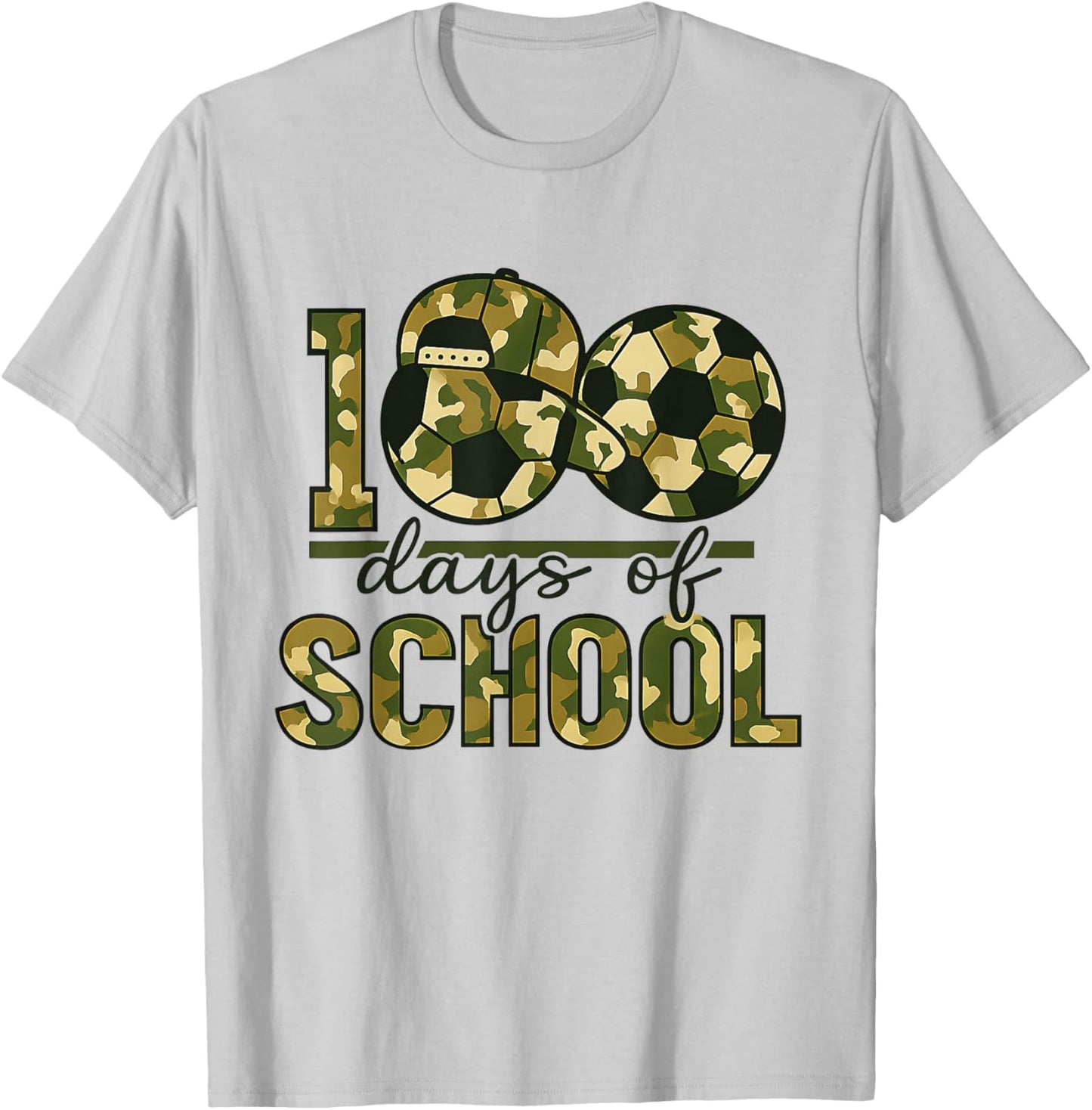 100 Days of School Sports Camouflage Soccer T-Shirt - T-Shirt | Ash