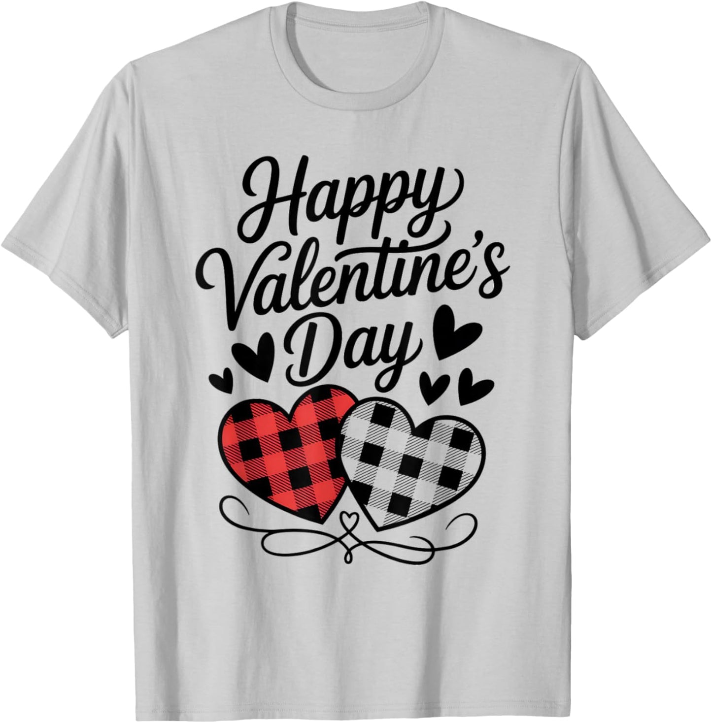 Happy Valentines Day Plaid Hearts Cute Love T-Shirt - T-Shirt | Ash