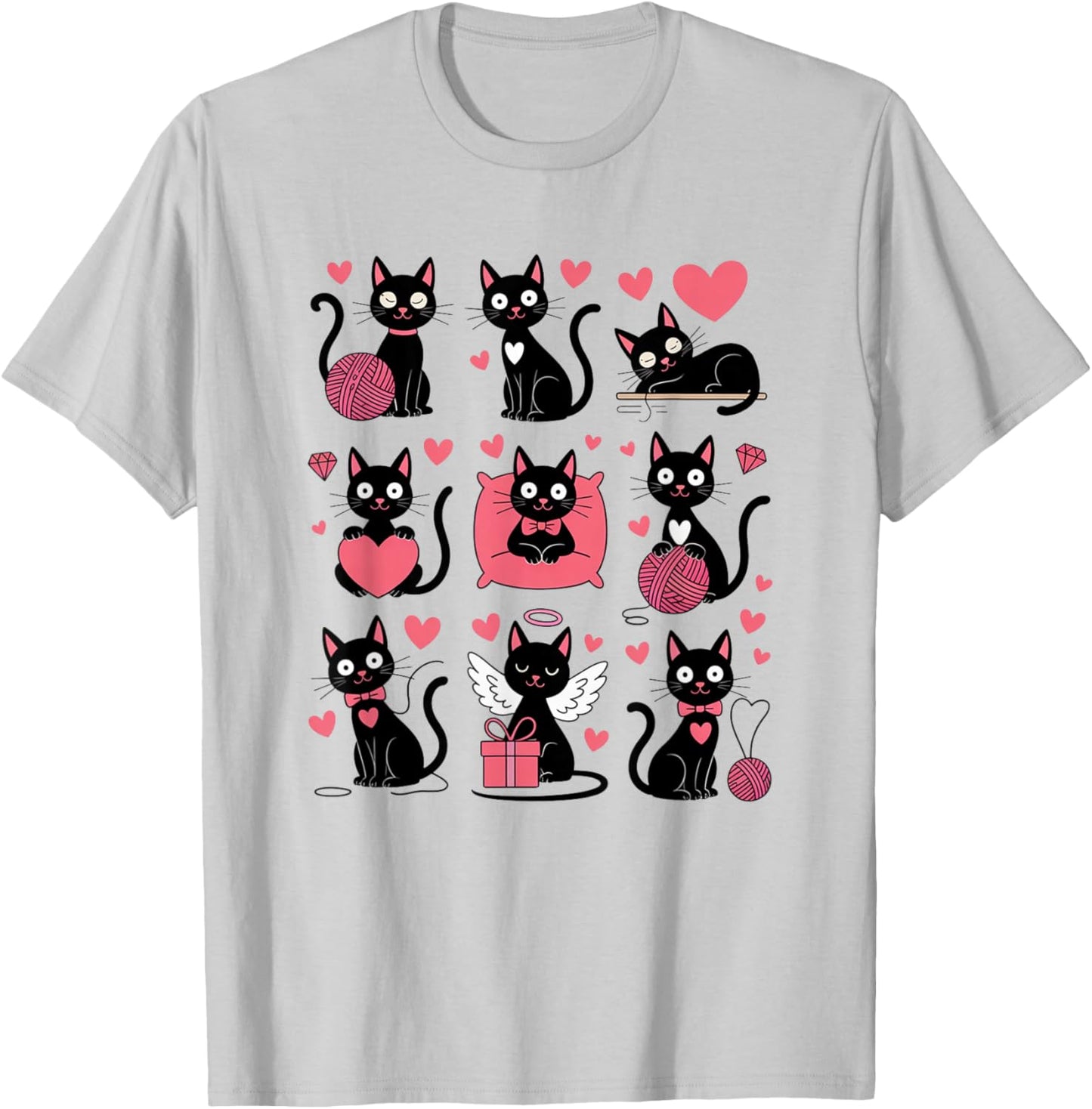 Funny Cats and Hearts Valentines Day Themed Cat T-Shirt - T-Shirt | Ash