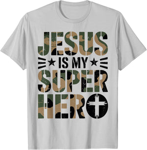 Toddler Camo Jesus is My Superhero Christian Camouflage Boys T-Shirt - T-Shirt | Ash