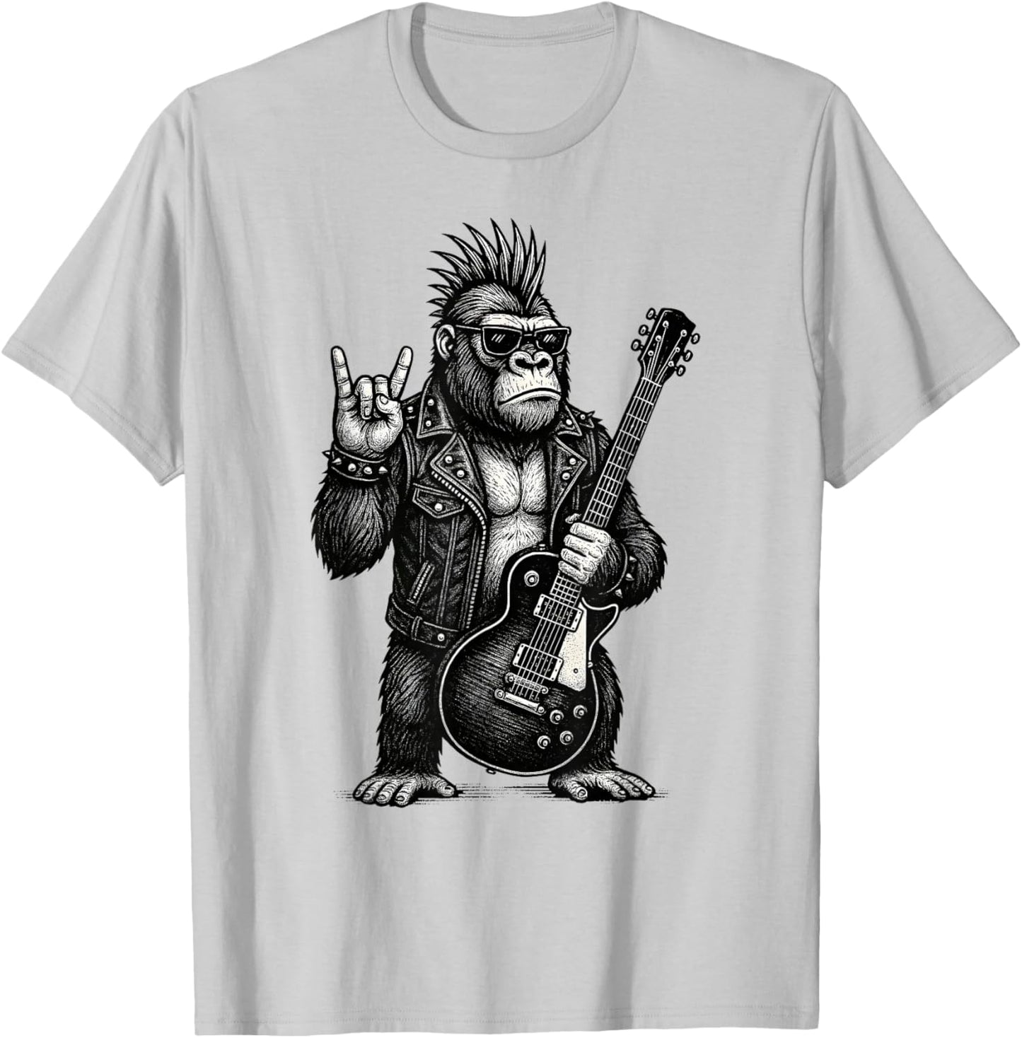Punk Rock Gorilla Playing Guitar Funny Cool Rock'n Roll Men T-Shirt - T-Shirt | Ash