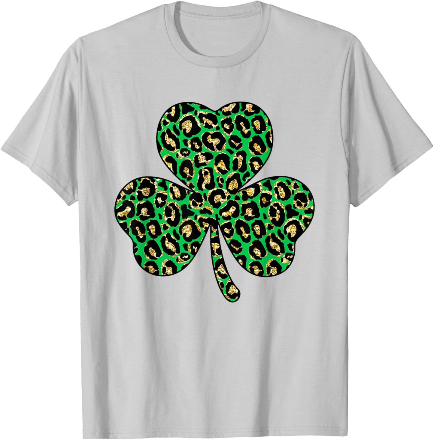 Lucky Clover Shamrock Cheetah Leopard Plaid St. Patricks Day T-Shirt - T-Shirt | Ash
