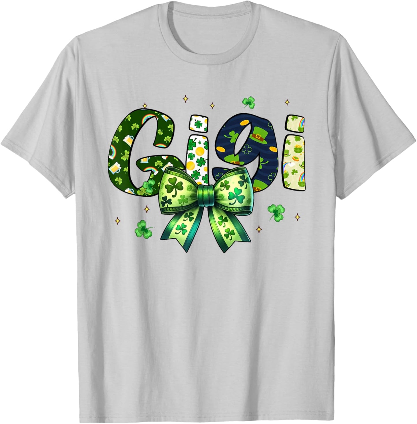 Gigi St Patrick’s Day Coquette Bow Shamrock T-Shirt - T-Shirt | Ash
