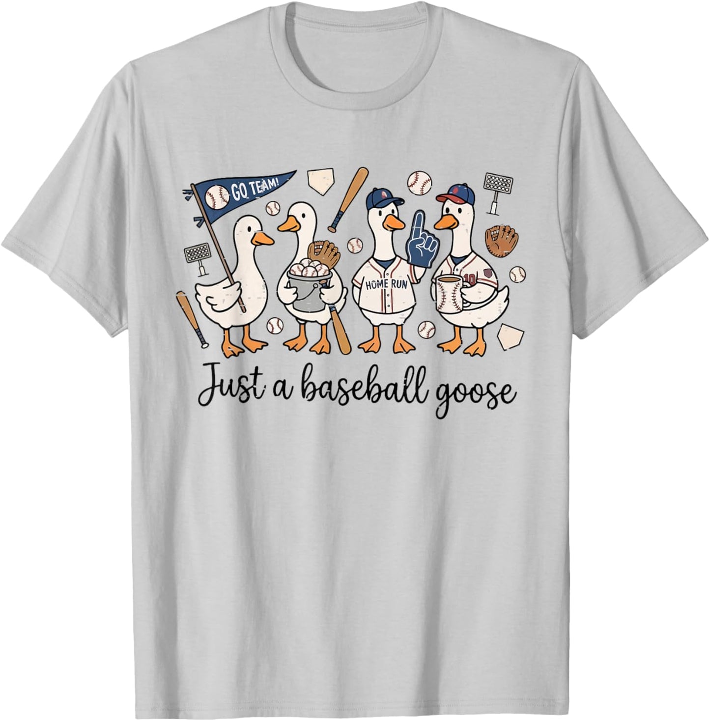 Funny Game Day Just A Baseball Goose Cute Duck Team Sports T-Shirt - T-Shirt | Ash