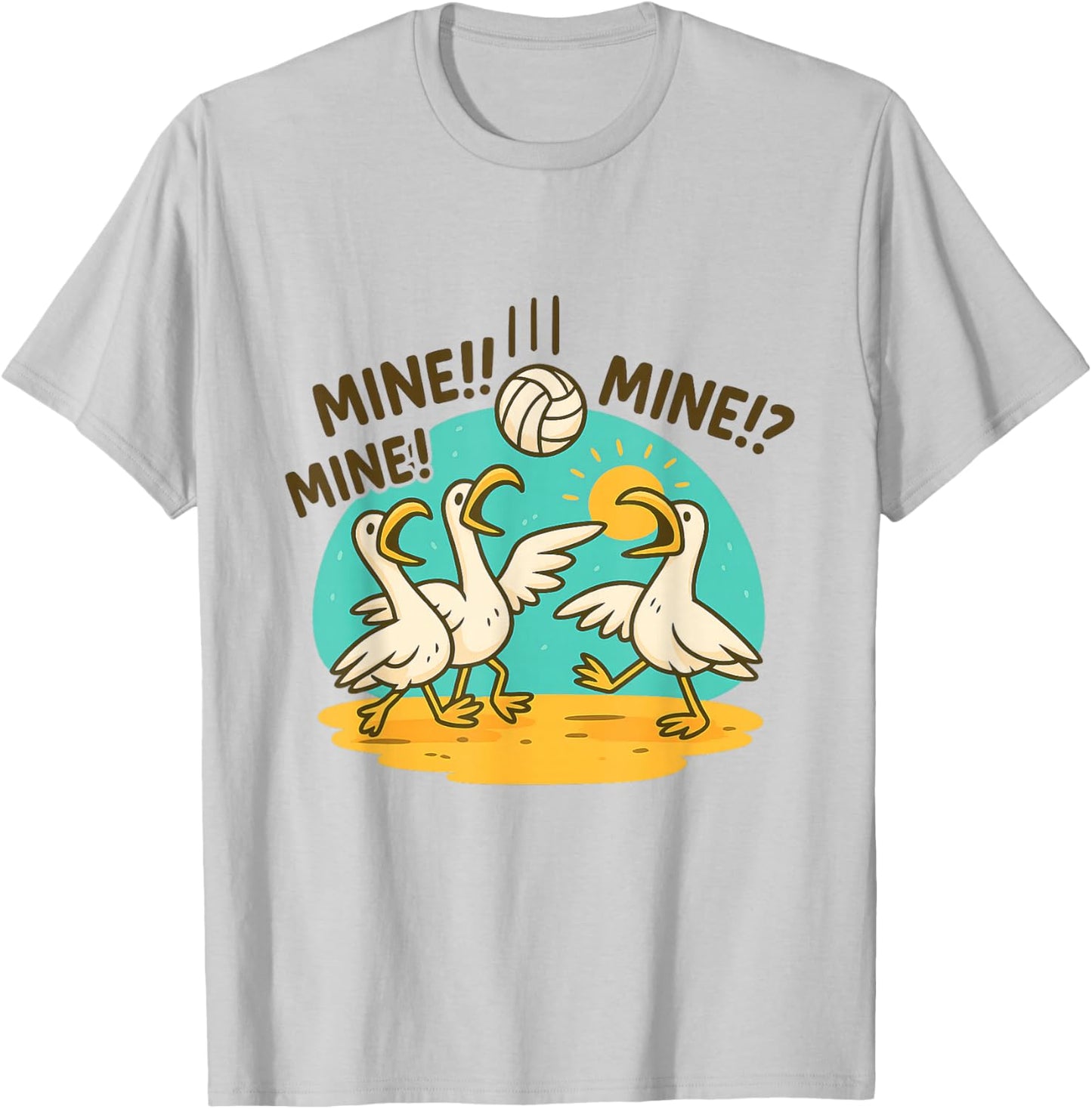 Funny Bird Playing Volleyball T-Shirt - T-Shirt | Ash