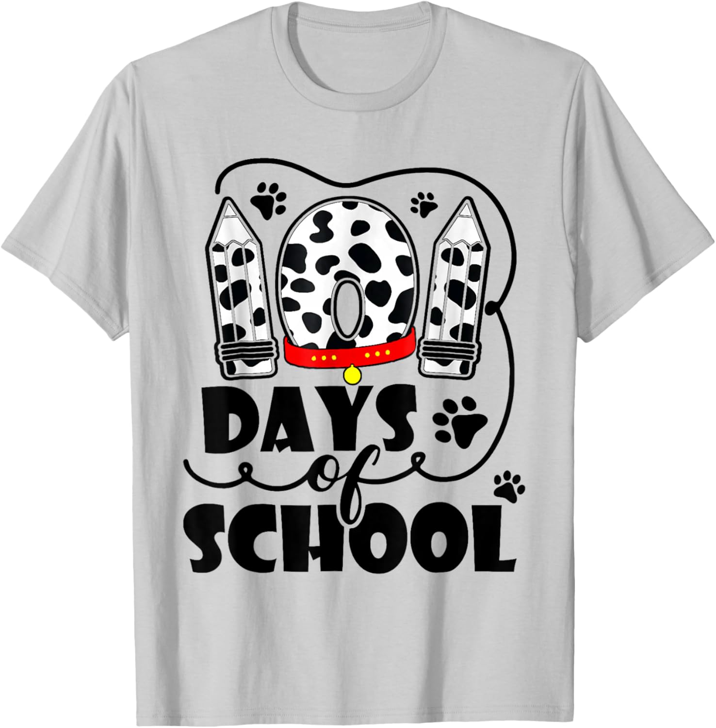 Cute Dog Happy 101 Days School Teacher Student 100 Days T-Shirt - T-Shirt | Ash