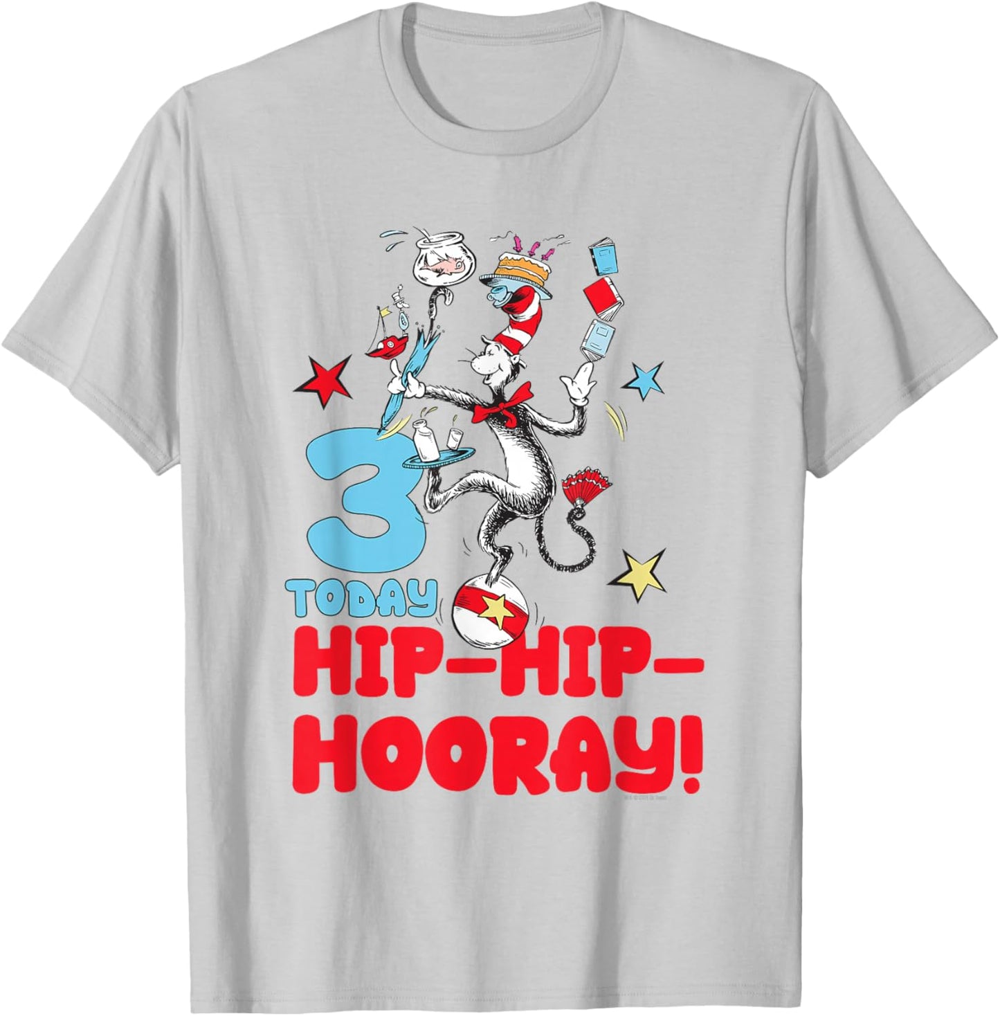 Dr. Seuss Cat in The Hat 3 Birthday Officially Licensed T-Shirt - T-Shirt | Ash