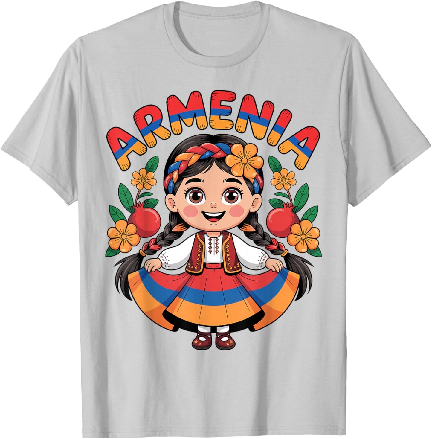 Cute Armenian Girl in Flag Dress with Pomegranates for Kids T-Shirt - T-Shirt | Ash