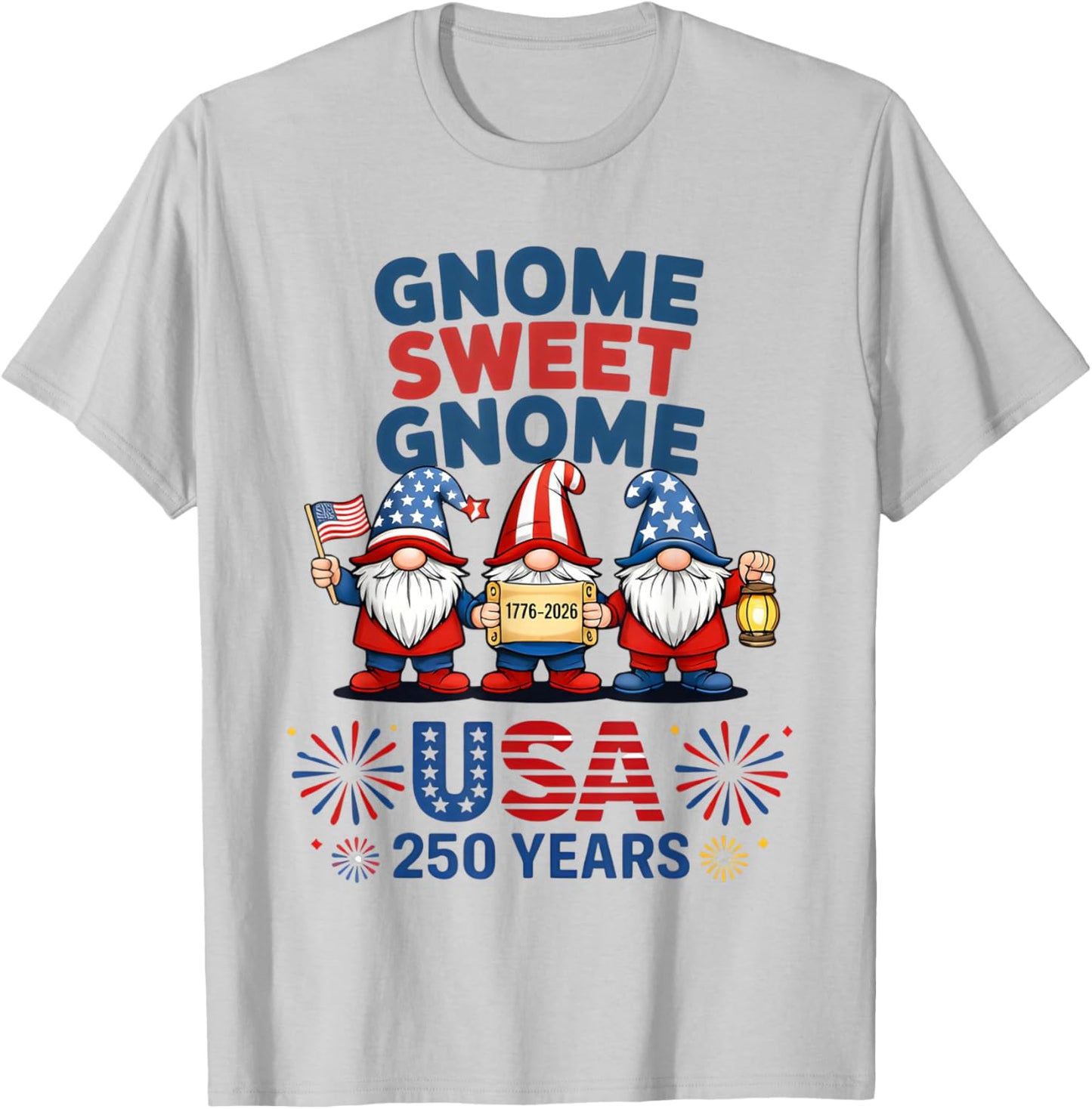 USA 250th Anniversary Patriotic Gnomes Freedom 1776 2026 T-Shirt - T-Shirt | Ash