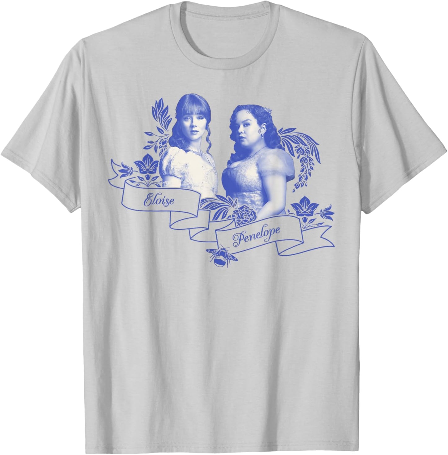 Bridgerton Eloise Bridgerton & Penelope Behind Floral Banner T-Shirt - T-Shirt | Ash
