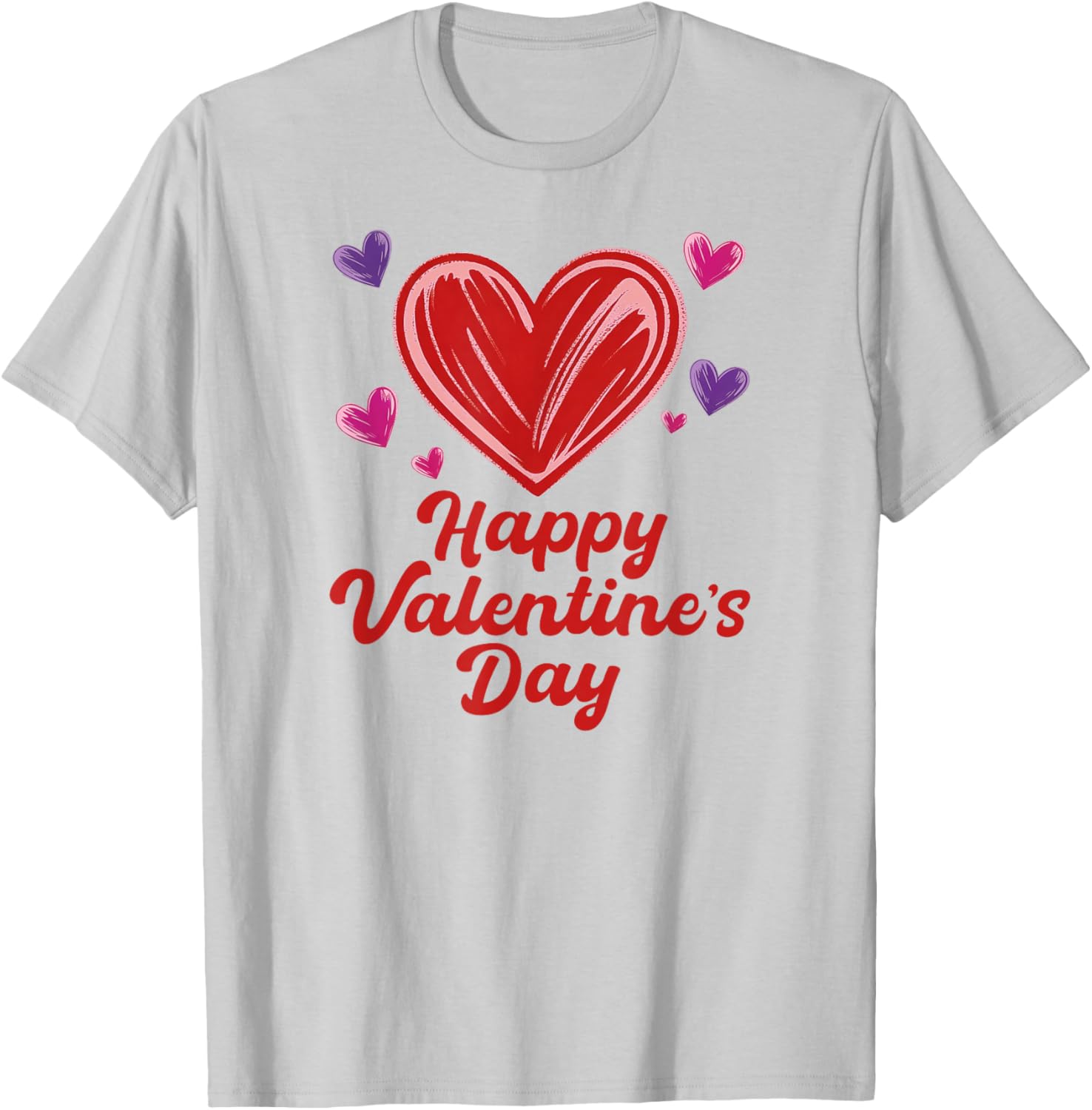 Happy Valentine's Day Scribble Hearts T-Shirt - T-Shirt | Ash