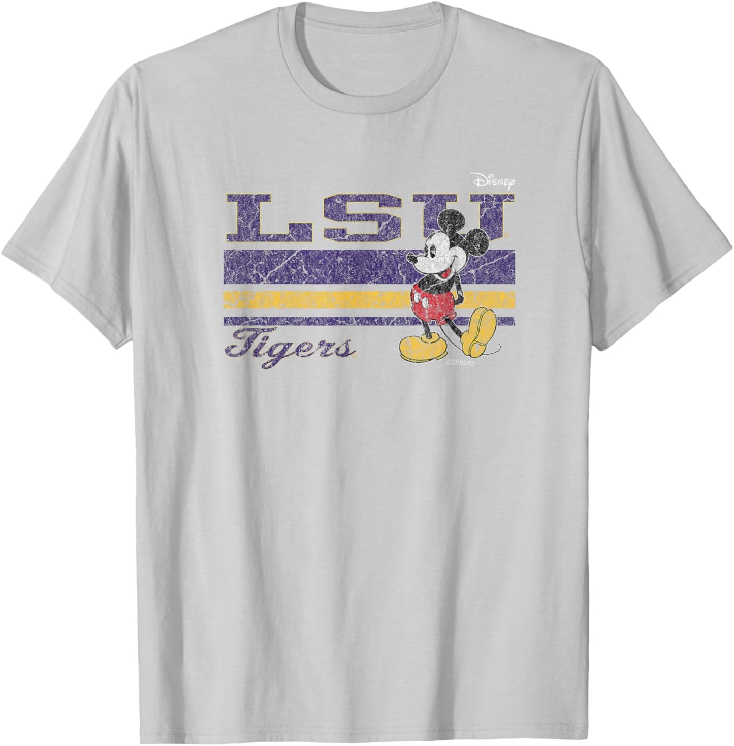LSU Tigers Mickey Mouse Vintage Gray Officially Licensed T-Shirt - T-Shirt | Ash