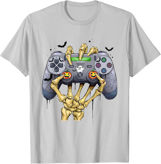Halloween Skeleton Zombie Gaming Controllers Mummy Boys Kids T-Shirt - T-Shirt | Ash