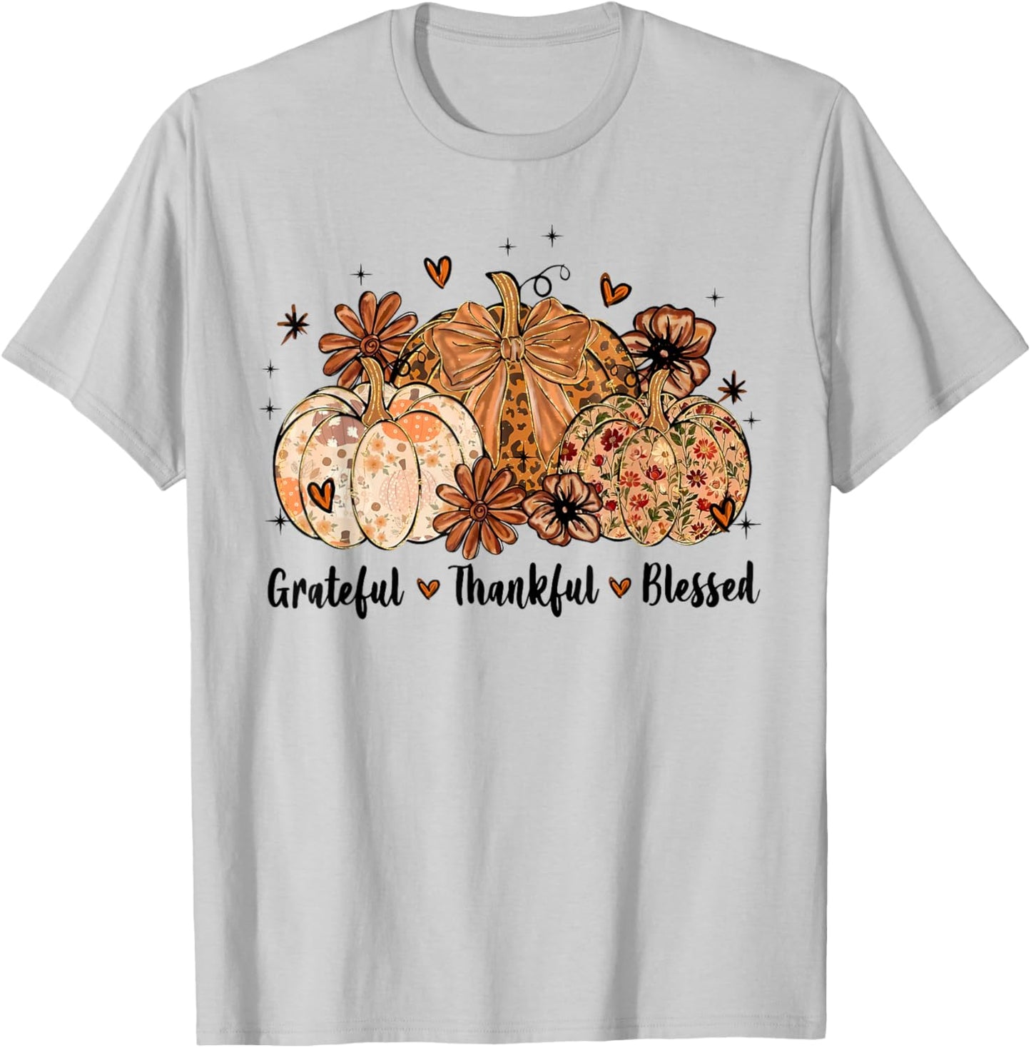 Grateful Thankful Blessed Pumpkin Thanksgiving Autumn Fall T-Shirt - T-Shirt | Ash
