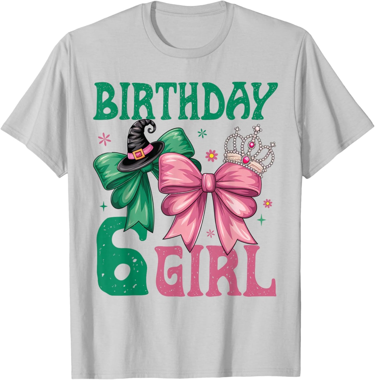6th Birthday Girl Witch Pink Green 6 Year Old Birthday Girl T-Shirt - T-Shirt | Ash