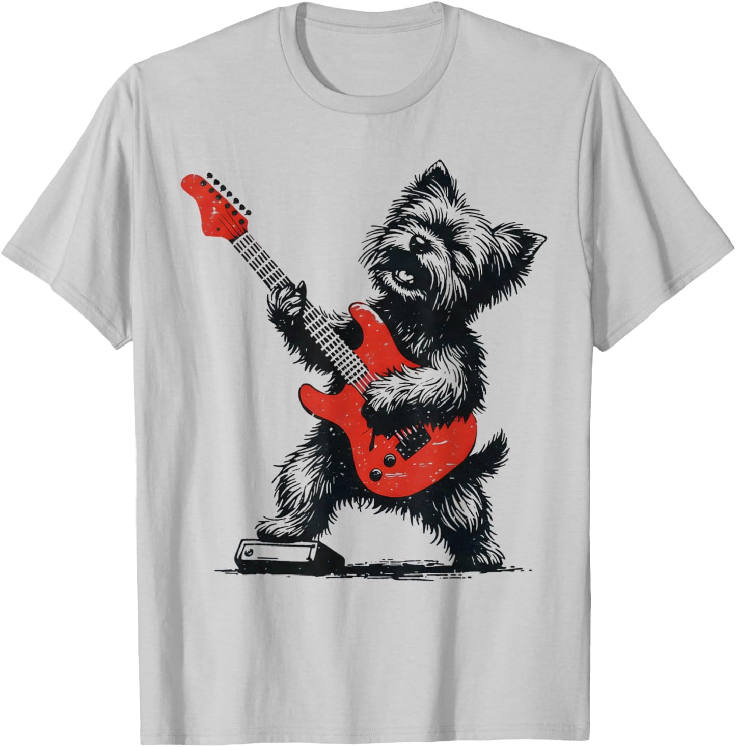 Vintage Yorkie Rock Funny Dog Playing Guitar Rock Style T-Shirt - T-Shirt | Ash