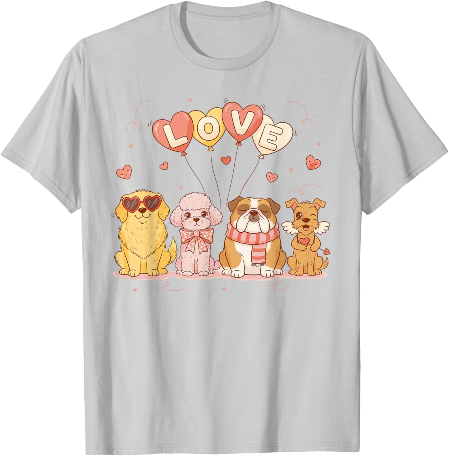 Cute Valentine Dogs Love Balloons Valentine's Day T-Shirt - T-Shirt | Ash
