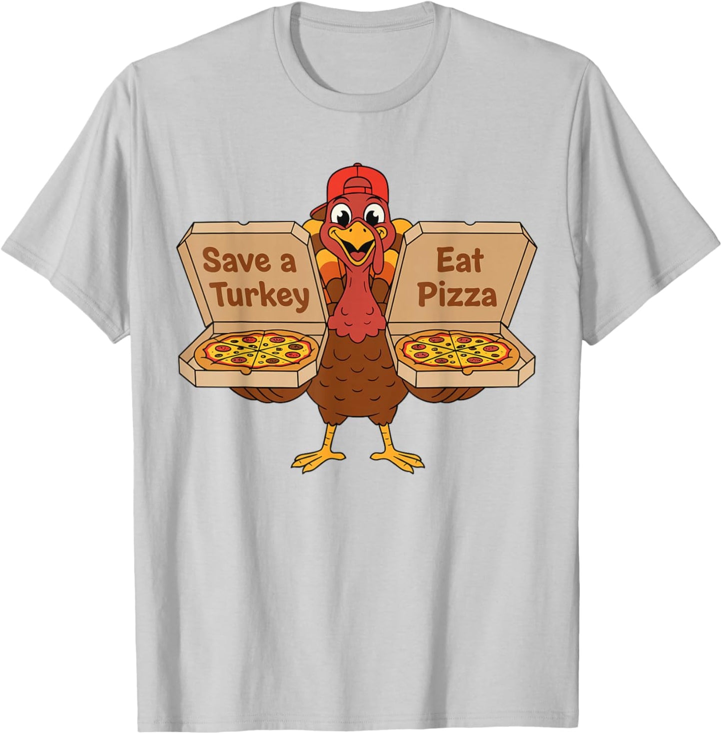 Funny Thanksgiving Save a Turkey Eat Pizza Lovers Vegan T-Shirt - T-Shirt | Ash