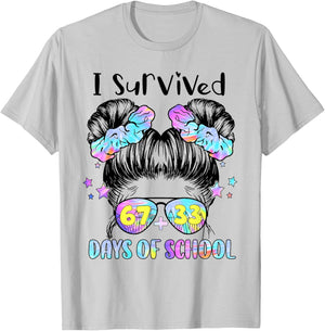 I Survived 67 33 Days of School 100th Day of School Girl Kid T-Shirt - T-Shirt | Ash