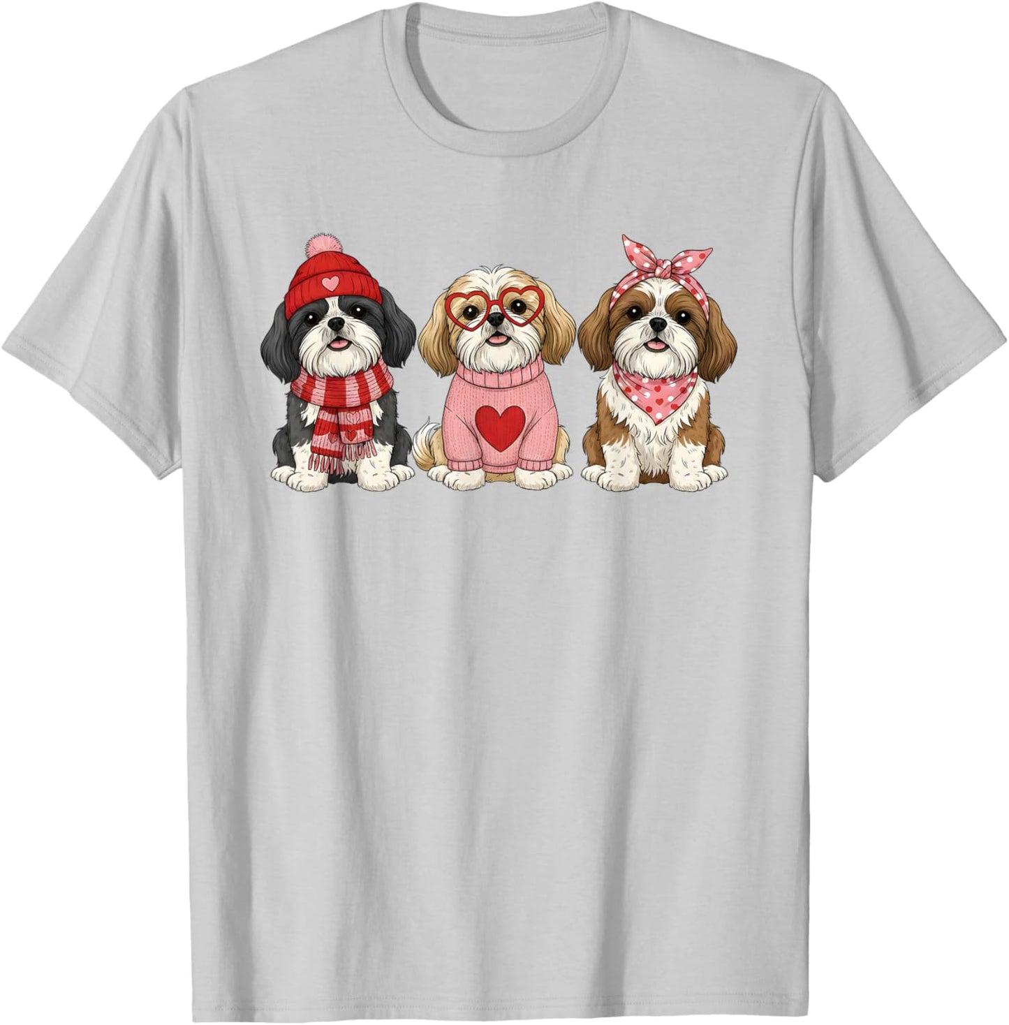 Cute Shih Tzu Valentine Dog T-Shirt - T-Shirt | Ash