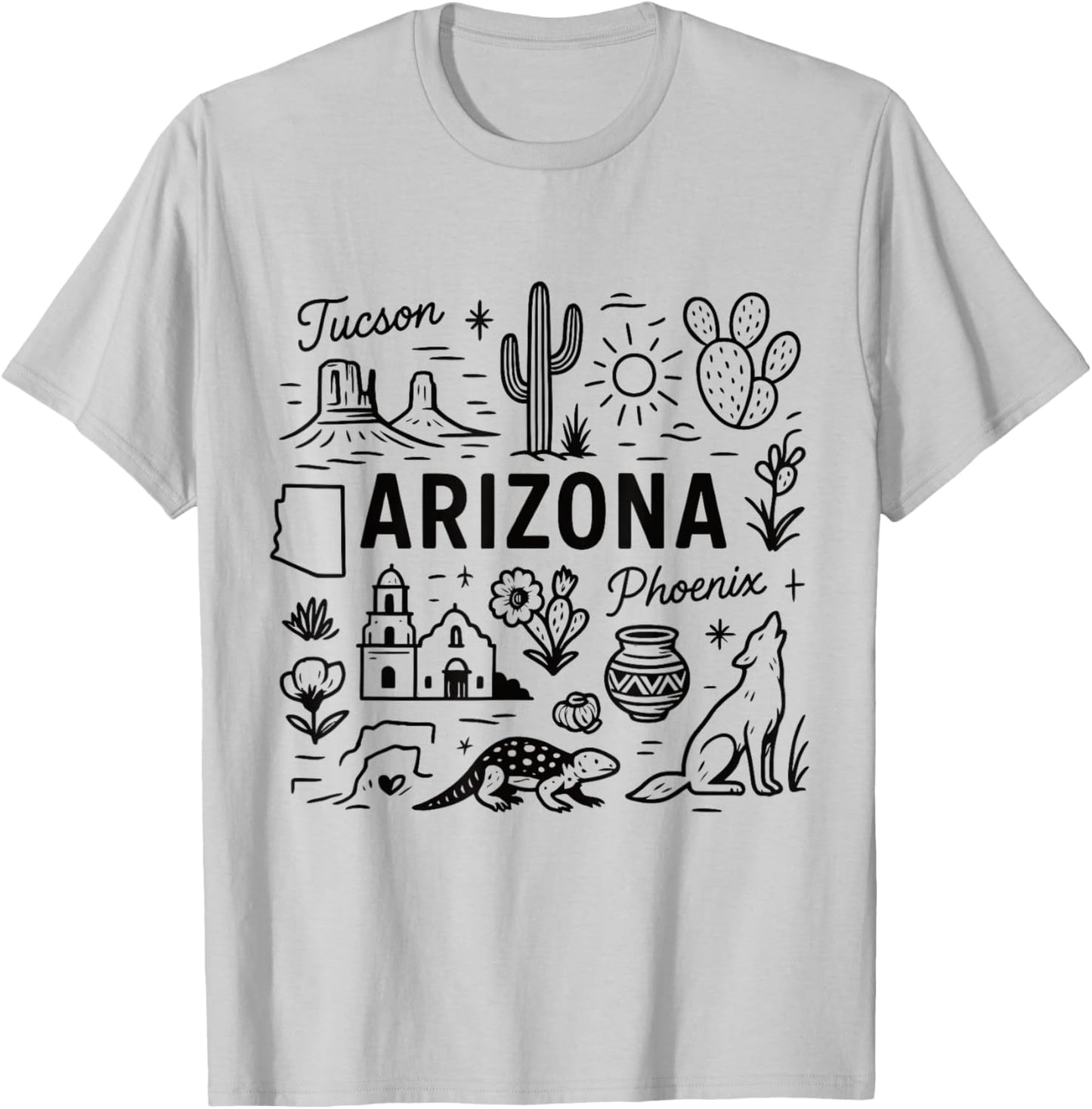 Arizona USA State Symbols Vintage Souvenir Cute Doodle T-Shirt - T-Shirt | Ash