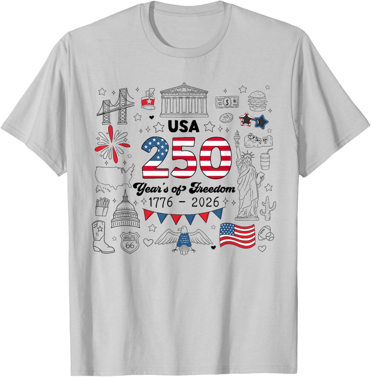 250th American Anniversary Independence 250 Years of Freedom T-Shirt - T-Shirt | Ash