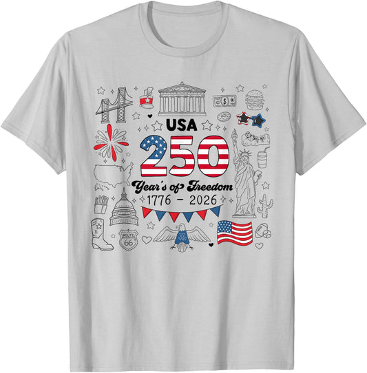 250th American Anniversary Independence 250 Years of Freedom T-Shirt - T-Shirt | Ash
