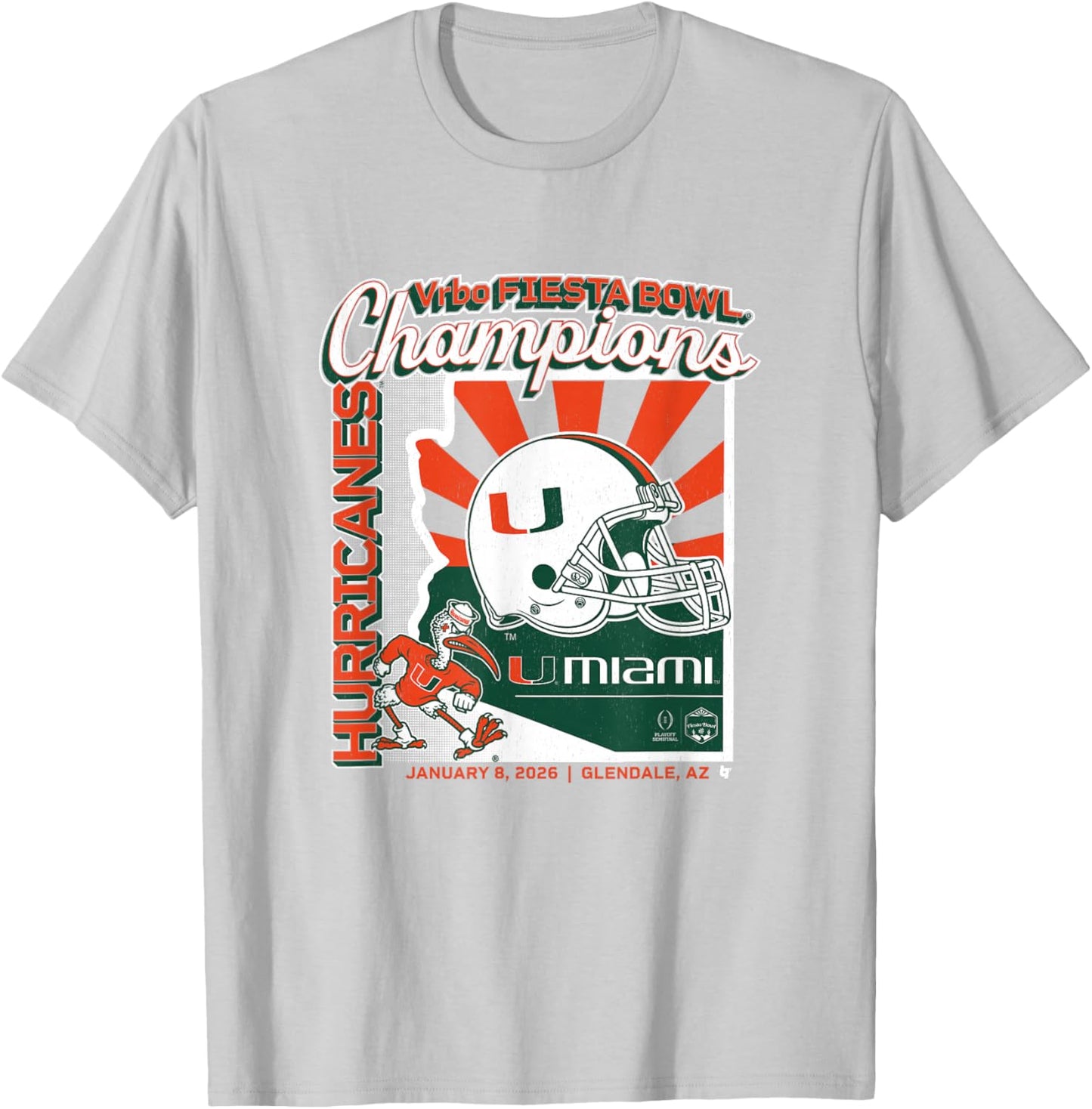 Miami Football: CFP Fiesta Bowl Champions T-Shirt - T-Shirt | Ash